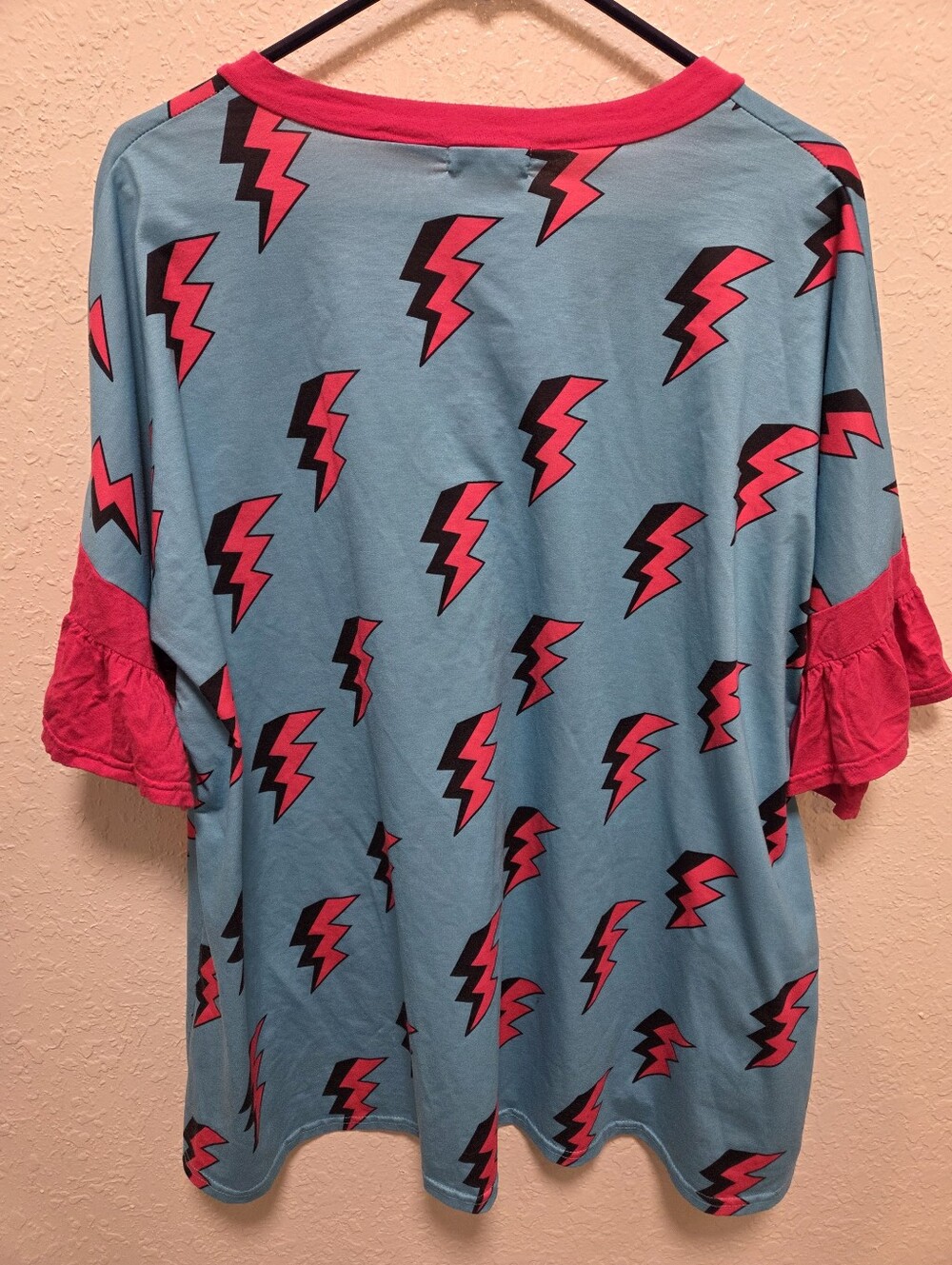 Southern Stitch Plus Size Blue & Pink Lightning Bolt V-Neck Top - Picture 4 of 4